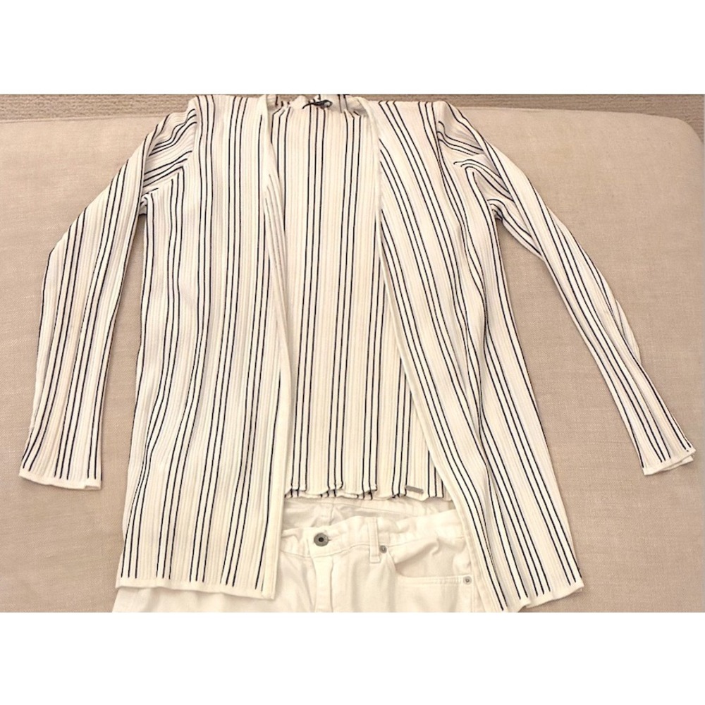 Tahari Open Front Striped Cardigan and Sleeveless Shell Set Lightweight Knit